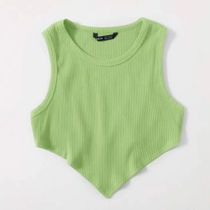 Lime green asymmetrical ribbed cropped tank top